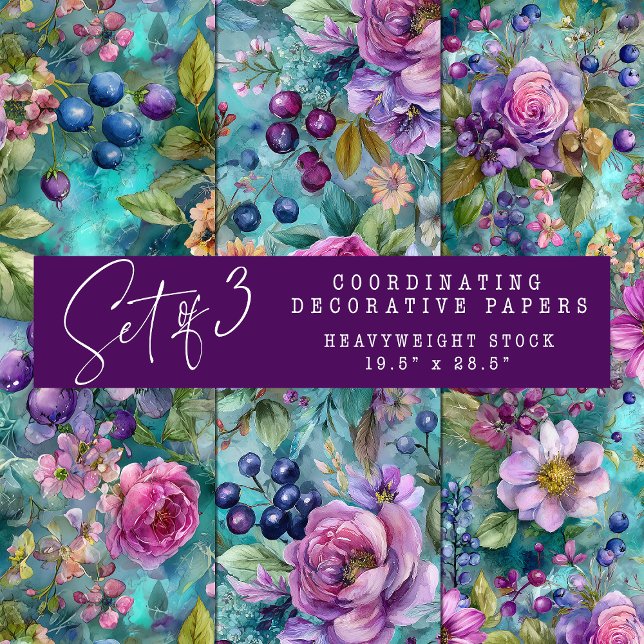 CONJUNTO DE PAPEL DECORATIVO FLORAL DE PRIMAVERA C (COLORFUL SPRING FLORAL DECORATIVE PAPER SET)