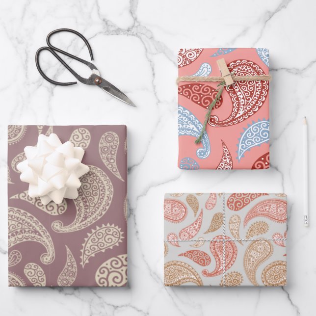 Conjunto de patrones de paisley de 3 papel de envo (Anverso)
