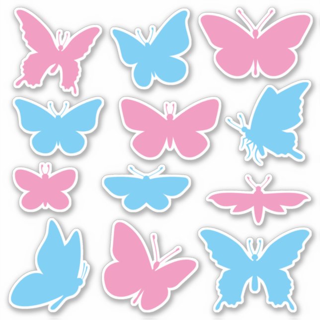 Conjunto de Pegatinas azul y rosa de mariposas (Anverso)