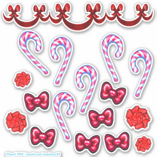 Conjunto De Pegatinas Candy Cane Y Bow (Anverso)