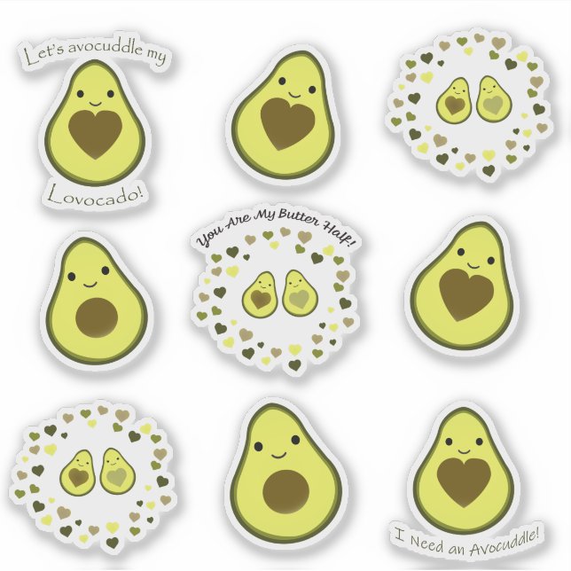 Conjunto de Pegatinas Cute Kawaii Aguacates (Anverso)