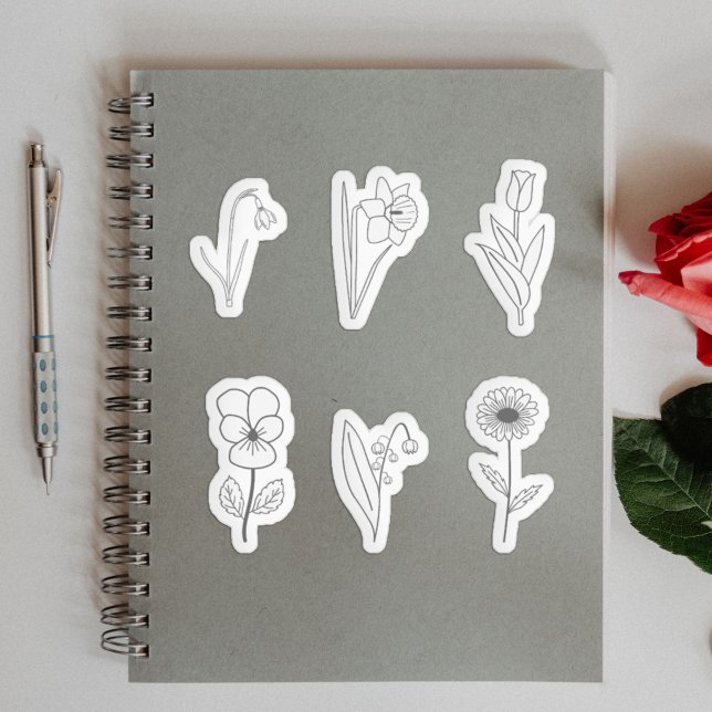 Conjunto de Pegatinas de arte de la línea de flore (Botanical Flower Line Art Stickers Set)