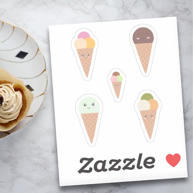 Conjunto de Pegatinas de cazo de crema de hielo (Cute Ice Cream Cone Stickers Set)