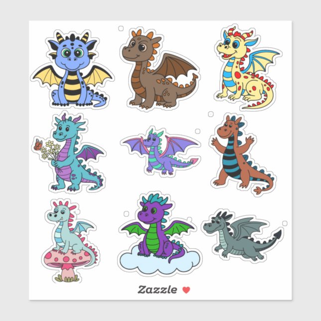 Conjunto de Pegatinas de Dinosaurios Vibrantes par (Hoja)