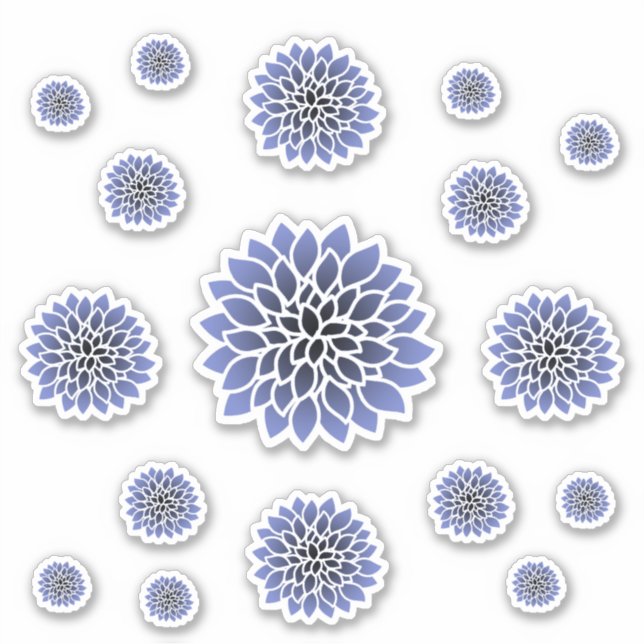 Conjunto de Pegatinas de flores de Dahlia azul (Anverso)