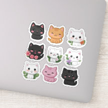 Conjunto de Pegatinas de gatos florales Cute Kawai