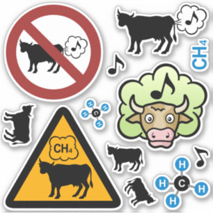 Conjunto de Pegatinas de iconos de metano de vaca