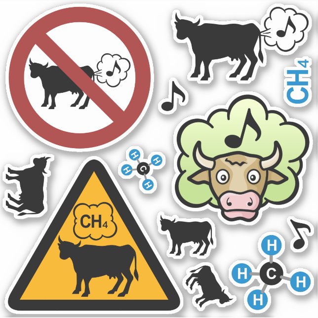 Conjunto de Pegatinas de iconos de metano de vaca (Anverso)