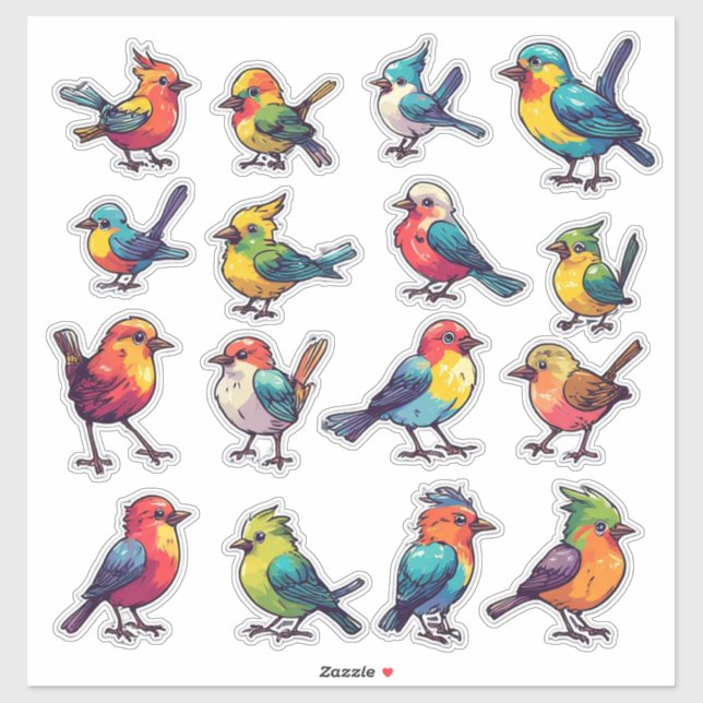 Conjunto de Pegatinas de Pájaros Coloridos de Esti (Hoja)