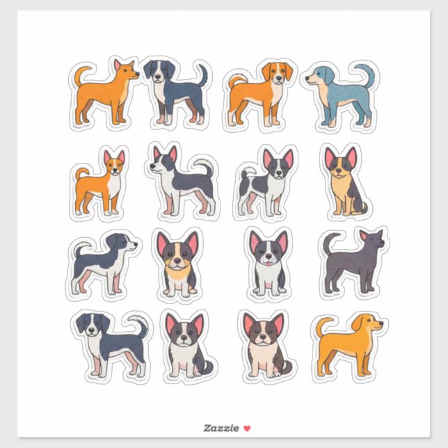 Conjunto de pegatinas de perro de dibujos animados (Hoja)