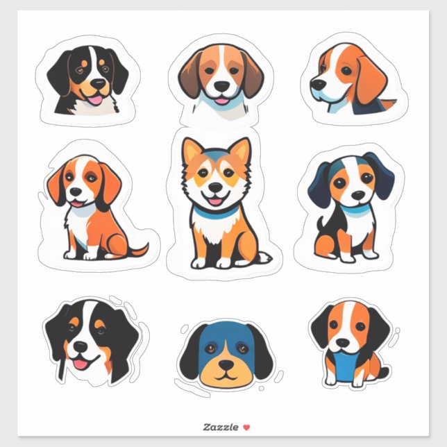 Conjunto de pegatinas de perro de dibujos animados (Hoja)