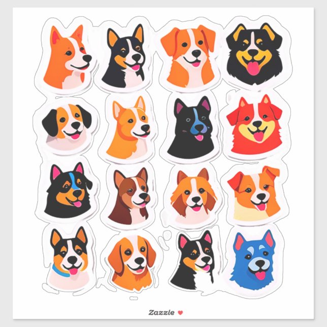 Conjunto de pegatinas de perro de dibujos animados (Hoja)