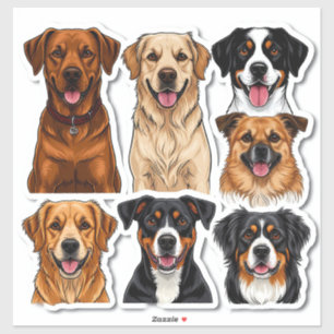 Conjunto de pegatinas de perros con cara detallada
