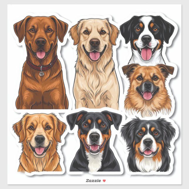 Conjunto de pegatinas de perros con cara detallada (Hoja)