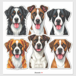 Conjunto de pegatinas de perros con cara detallada