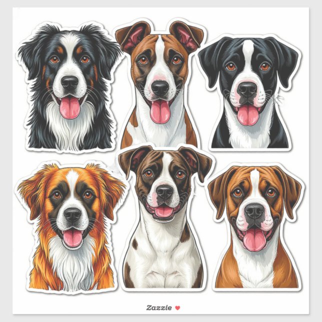 Conjunto de pegatinas de perros con cara detallada (Hoja)