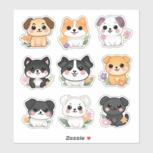 Conjunto de Pegatinas de perros florales de Kawaii