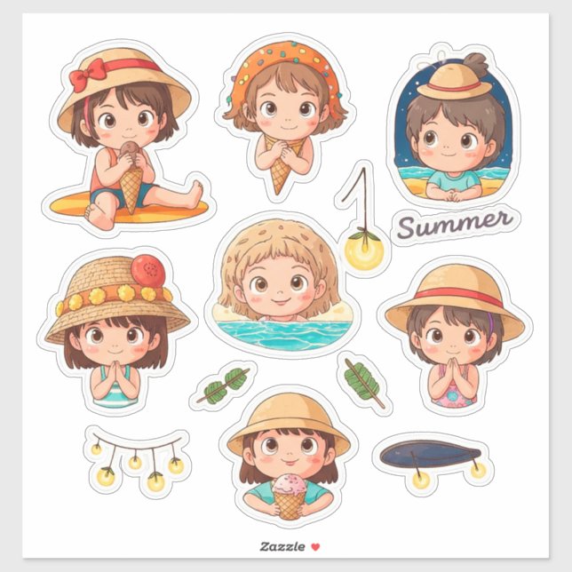 Conjunto de Pegatinas de Verano Divertido de Niños (Hoja)