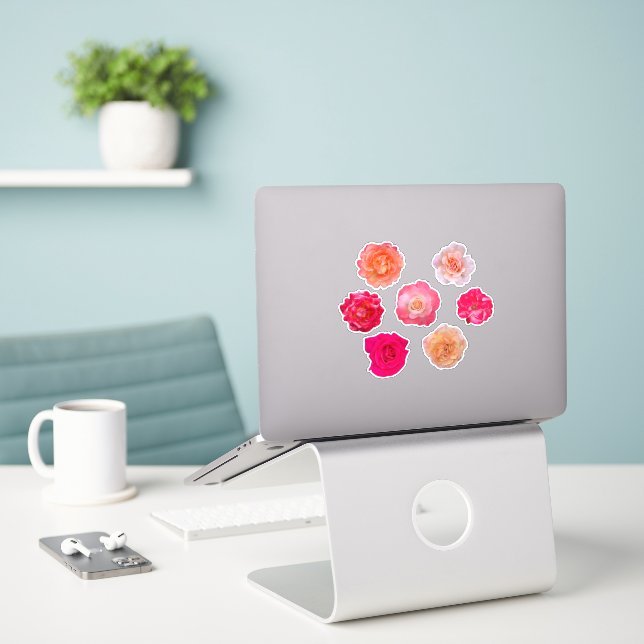 Conjunto de pegatinas de vinilo de rosas – 7 flore (Ordenado portátil  en el escritorio)