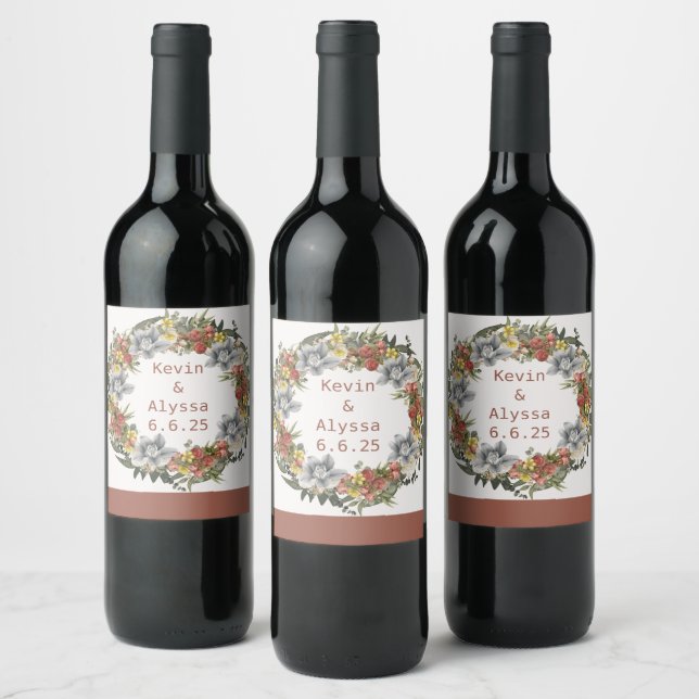 Conjunto de Pegatinas de vino de flor moderno (Botellas)