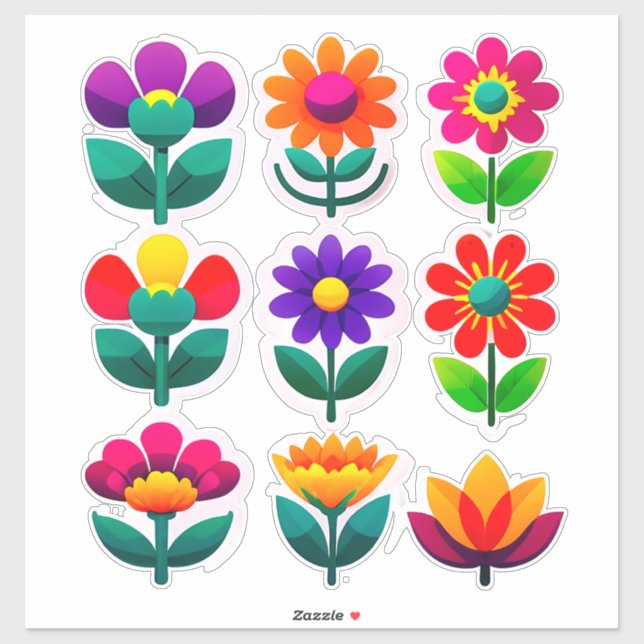 Conjunto de pegatinas florales coloridas con flore (Hoja)
