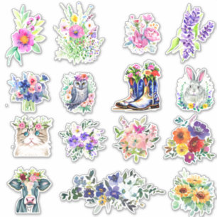 conjunto de pegatinas florales de primavera y vera