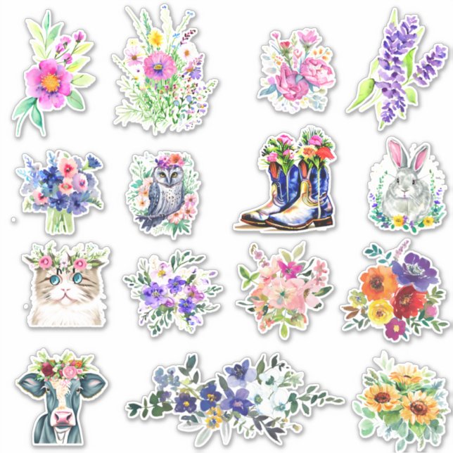 conjunto de pegatinas florales de primavera y vera (Anverso)