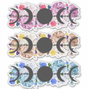 Conjunto de Pegatinas florales en fase lunar