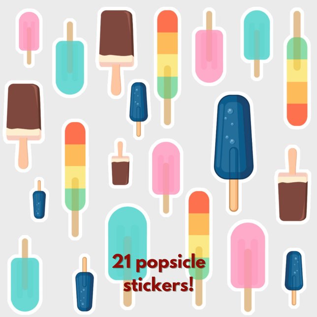 Conjunto de Pegatinas impermeables a prueba de agu (A sheet of 21 fun, colorful popsicle stickers.)