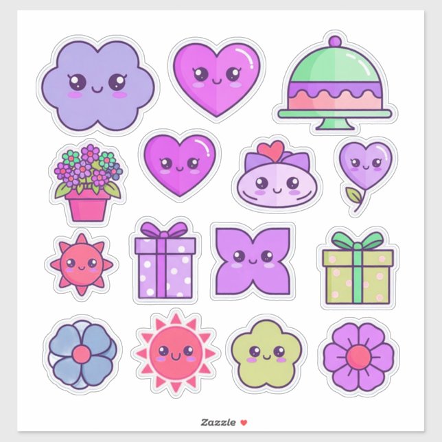 Conjunto de pegatinas Kawaii adorables con corazon (Hoja)