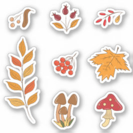 Conjunto de plantas y pegatinas de hojas de otoño