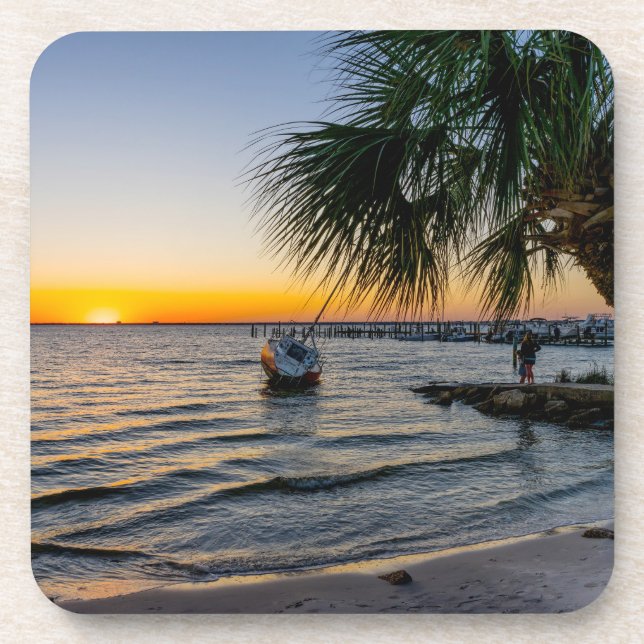 Conjunto de posavasos del atardecer de Gulf Breeze (Frente)