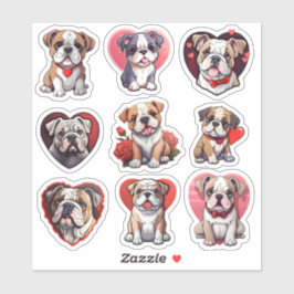 Conjunto de San Valentín de 9 pegatinas de Bulldog