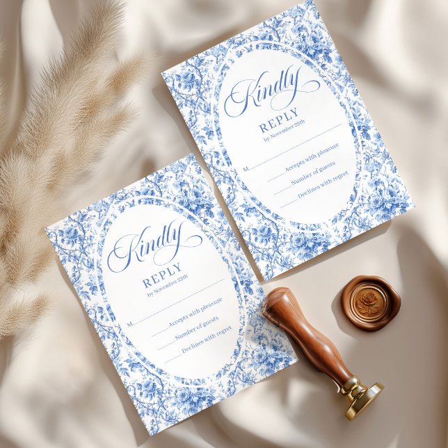 Conjunto de Tarjetas de Respuesta para Boda de Ros (Chic Navy Blue Toile Roses Wedding RSVP Card Set

)