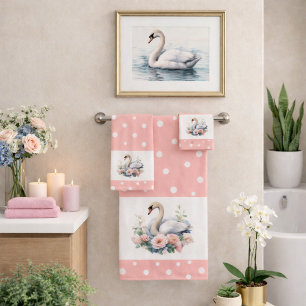 Conjunto de toalla con cisne de lunares rosados y
