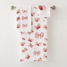 Conjunto de toalla con fresa y lazo Coquette (3 Pi
