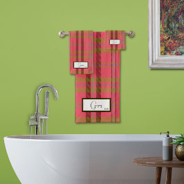 Conjunto de toalla de baño rosa rojo a cuadros mod