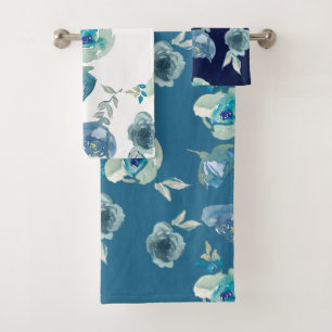 Conjunto De Toallas De Baño Azul Floral