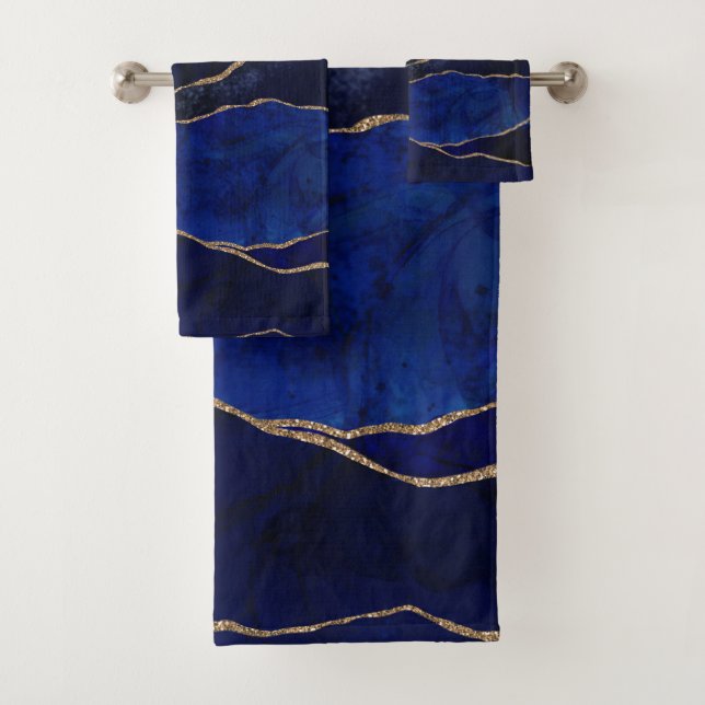Conjunto de toallas de baño Blue & Gold Agate Mode (In situ)