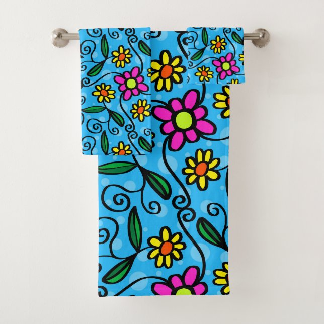 conjunto de toallas de baño de flores de doodle (In situ)