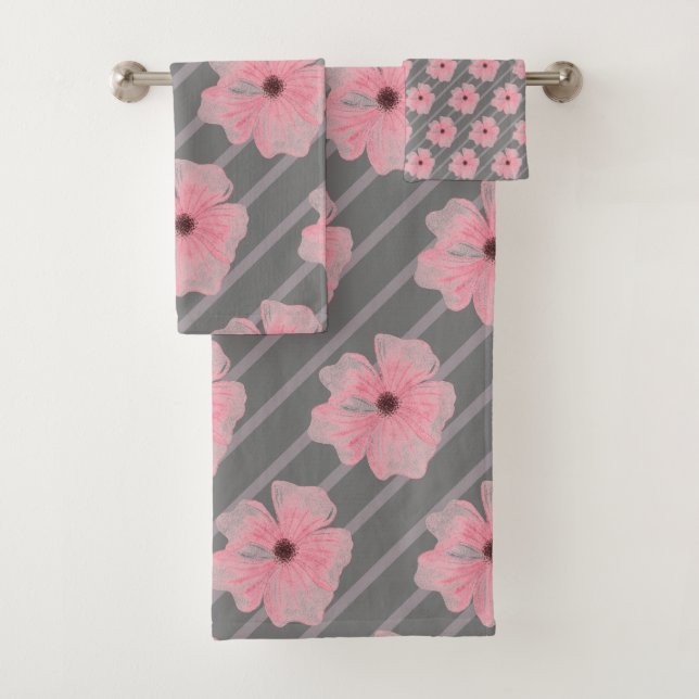 Conjunto de Toallas de Baño de Flores Rosadas y Ra (In situ)