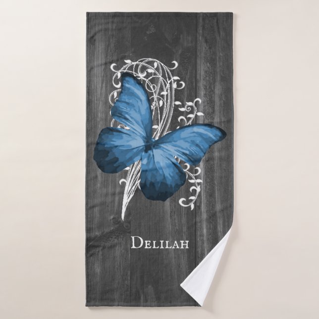 Conjunto de toallas de baño de mariposa azul rústi (Toalla de baño)