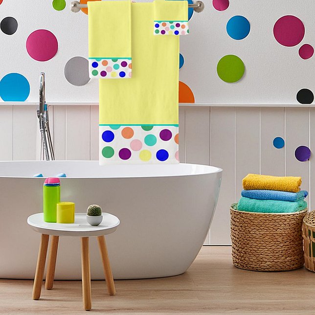Conjunto de toallas de baño de puntos multicolor (Subido por el creador)