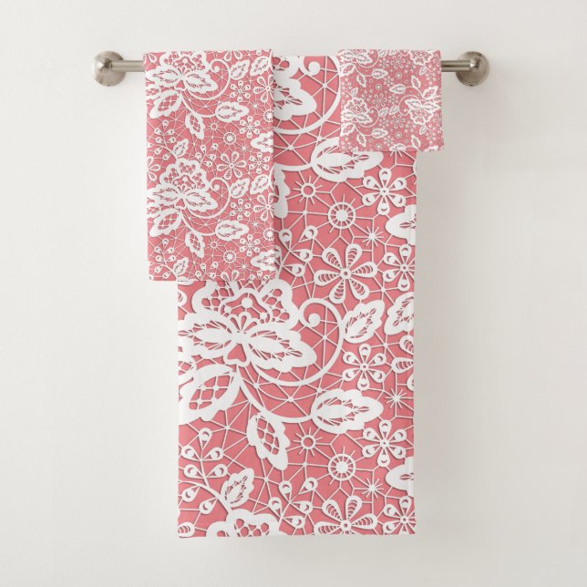 CONJUNTO DE TOALLAS DE BAÑO ELEGANTE DE LACE ROJO (In situ)