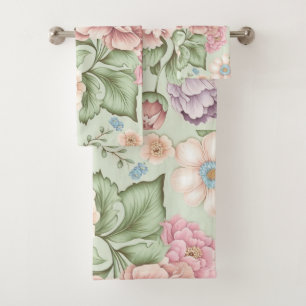 CONJUNTO DE TOALLAS DE BAÑO FLORAL DE SAGE VINTAGE