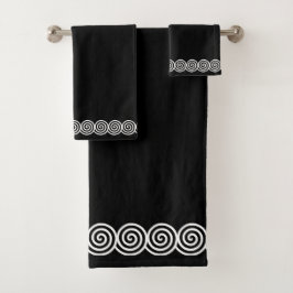 Conjunto de toallas de baño negras con círculos en