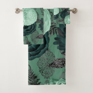 CONJUNTO DE TOALLAS DE HAMPTON DE FLORAL VERDE LUJ