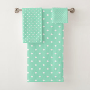 CONJUNTO DE TOALLAS DE POLKA EN BLANCO VERDE DE AQ