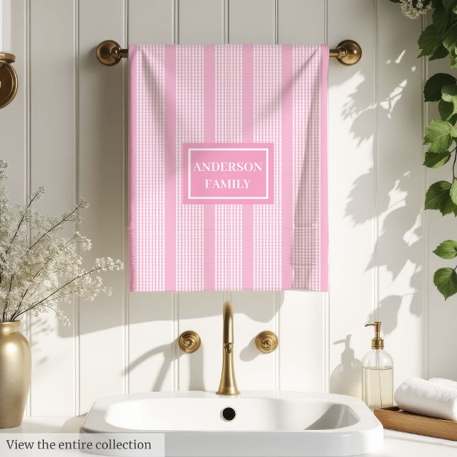 Conjunto de toallas elegante Chic Plaid Rosa Claro (Elegant Towel Set Chic Light Pink Plaid Custom Name)