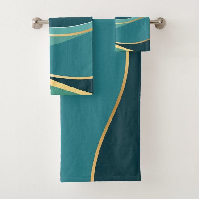 Conjunto de toallas verde azuladas y de oro (In situ)